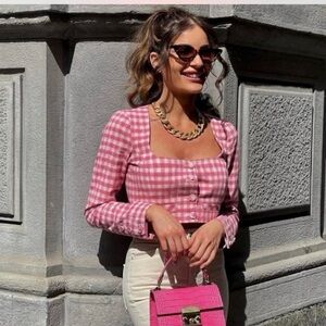 Zara Pink Gingham Crop Top